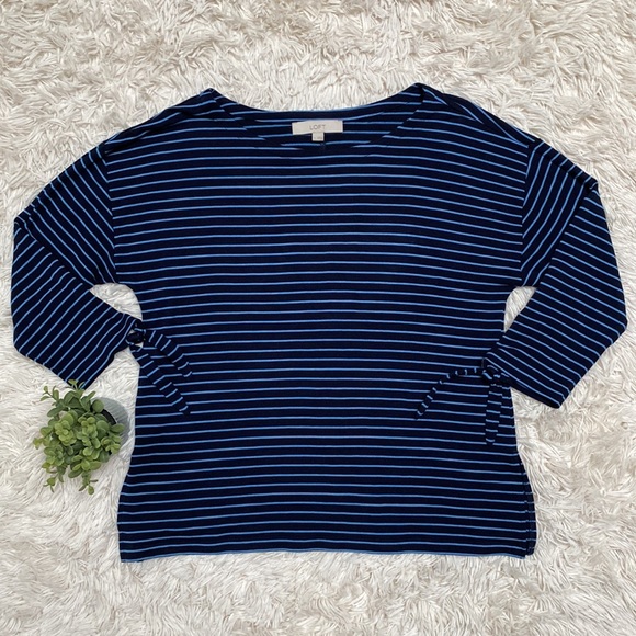 Loft 3/4 Tie Sleeve Stripe Top 💗 Navy & Blue - Picture 5 of 14